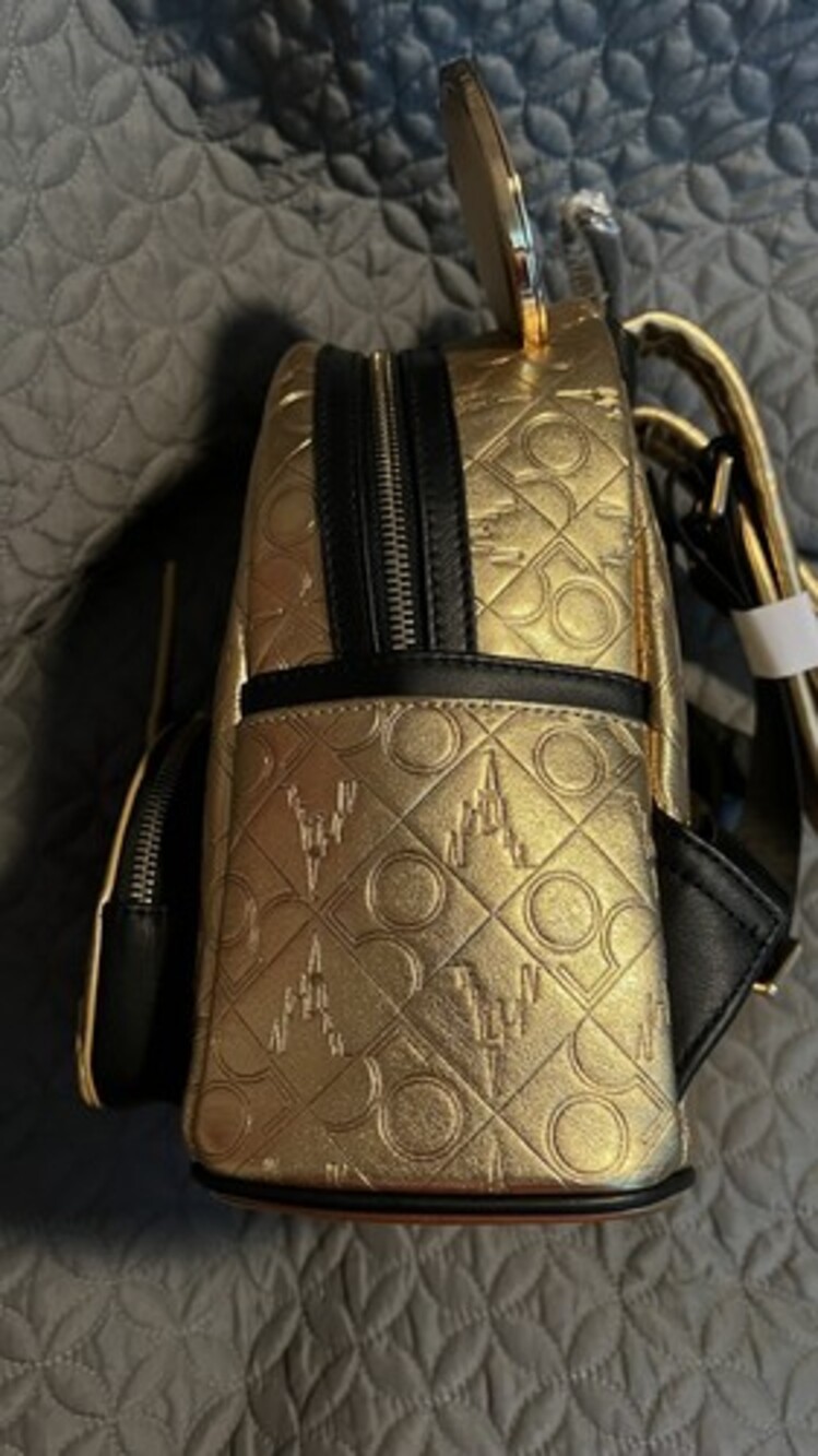 NWT Disney World 50th Anniversary Leather Gold Luxe Loungefly Backpack Set - Picture 3 of 7